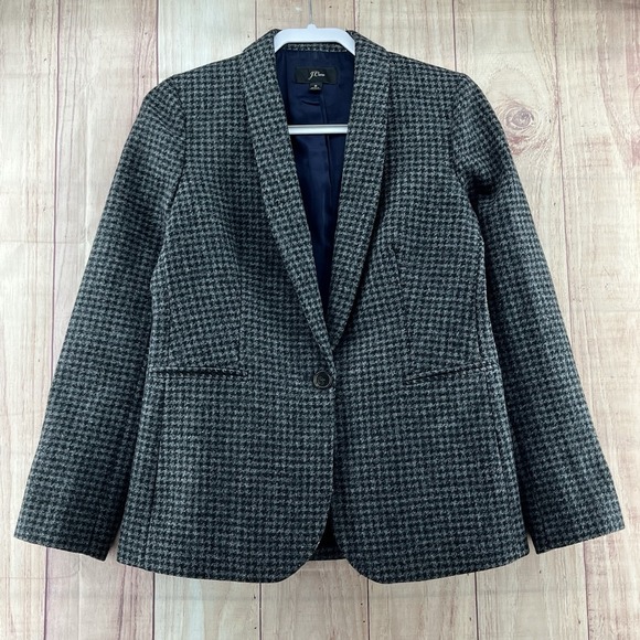 J. Crew Jackets & Blazers - J. Crew Blazer Parke‎ Womens size 6 Wool in Houndstooth Slate Grey Black Lined